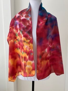 LA MAISON DES CANUTS Lyon 100% Silk Oblong Scarf Hand Painted Colorful Abstract